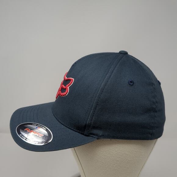 Fox Fitted 5 Panel Cap Blue Medium Embroidered Vented Holes Flexfit Cotton Blend - Picture 3 of 9